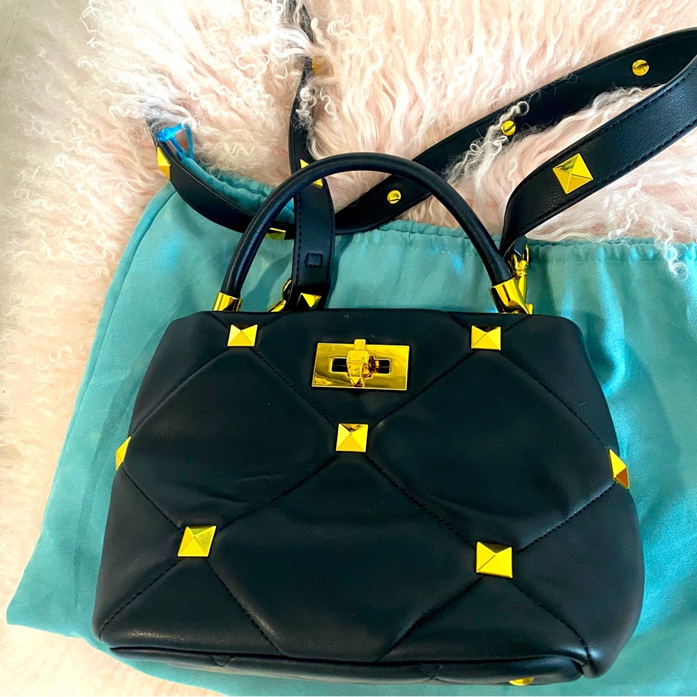 Tiffany & Fred Black Quilted Handbag with Gold Accents